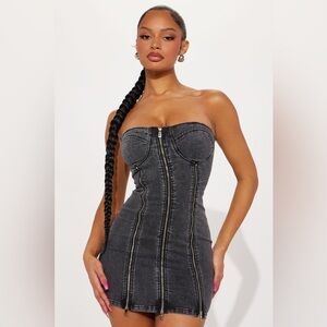 FASHION NOVA "Addison" Black Denim Micro Mini Dress | BIKERCORE